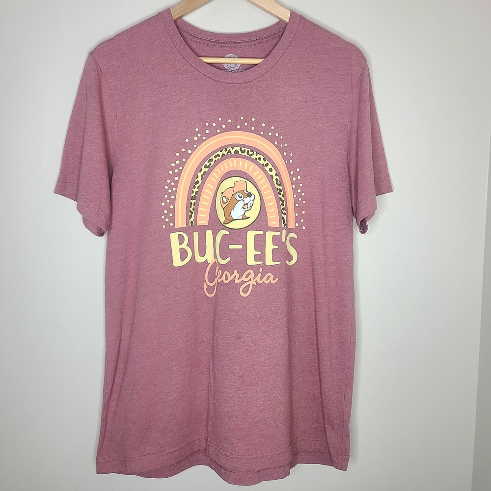 Buc-ee's Gas Station Georgia State Short Sleeve Tee Shirt Size L Pink